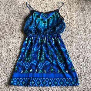 Blue and green pattern express dress